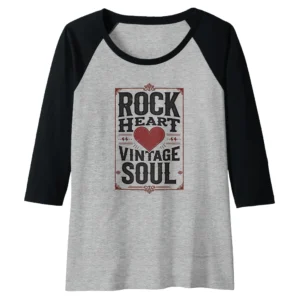 Rock Heart Vintage Soul Retro Music Raglan Baseball Tee – Classic Rock Lover Gift