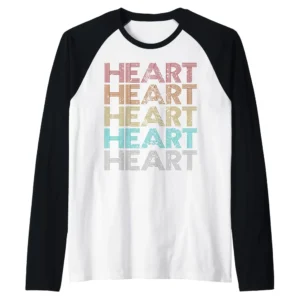 Retro Vintage Heart Raglan Baseball Tee – Long Sleeve Graphic Shirt