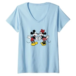 Mickey & Minnie Heart Valentine's Day Women's V-Neck T-Shirt