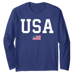 USA Patriotic American Flag Long Sleeve Graphic Tee Shirt