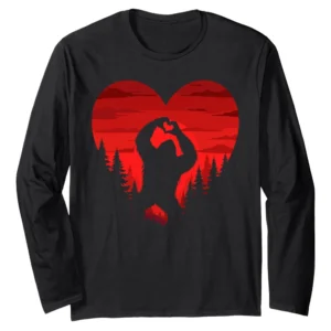 Bigfoot Heart Valentine's Day Sasquatch Retro Forest Long Sleeve Shirt