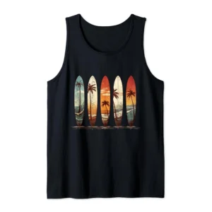 Longboard Surfboards Tank Top - Retro Vintage Beach Surf Style with Palm Trees