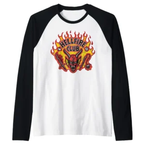 Stranger Things Hellfire Club Distressed Logo Raglan Baseball Tee - Officially Licensed