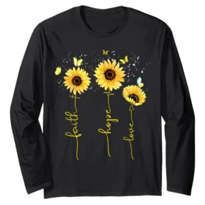 Women's Sunflower Faith Hope Love Long Sleeve T-Shirt – Christian Inspirational Graphic Tee