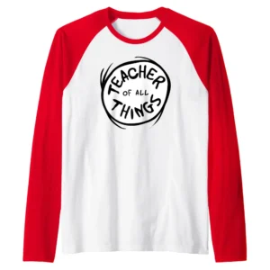 Dr. Seuss Teacher of All Things Red Emblem Raglan Baseball Tee - Official Merchandise