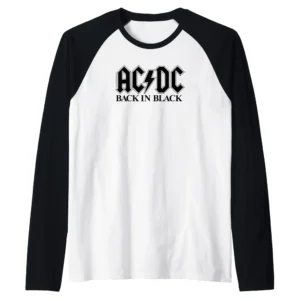 AC/DC Back in Black Logo Raglan Baseball Tee – Official Rock Band Vintage Shirt