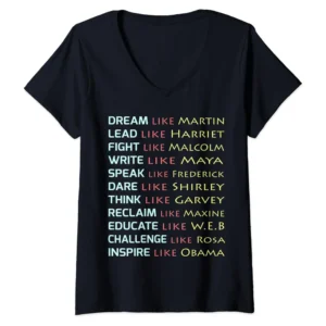 Women's "Dream Like Martin" Inspirational Black History V-Neck T-Shirt