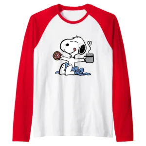 Peanuts Snoopy Donut & Coffee Raglan Baseball Tee