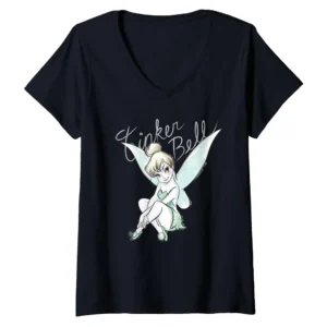 Women's Disney Tinker Bell Sitting Graphic V-Neck T-Shirt — Magical Disney Tee