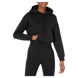 Women's Crop Pullover Hoodie – Relaxed Fit Fleece Sweatshirt with Drawstring Hood