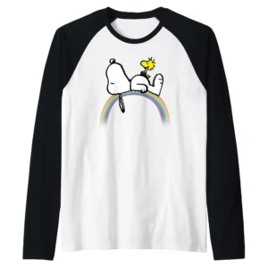 Snoopy & Woodstock Rainbow Raglan Baseball Tee - Classic Peanuts Graphic Shirt