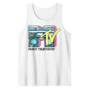 MTV Logo Distressed Boombox Tank Top - Retro 80s 90s Graphic Sleeveless Shirt