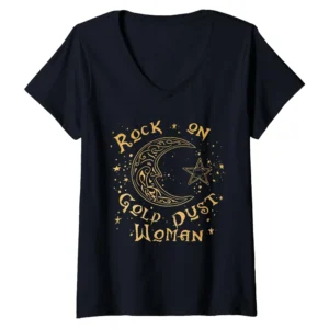 Women's Rock On Gold Dust V-Neck T-Shirt – Rock Music Graphic Tee for Women