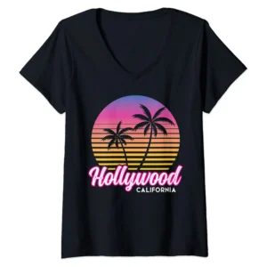 Women's Hollywood California V-Neck T-Shirt – LA Graphic Tee for Movie & Travel Lovers