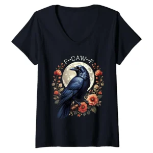 F-Caw-F Crow Raven Moon Funny Nature Lover Graphic V-Neck T-Shirt for Women