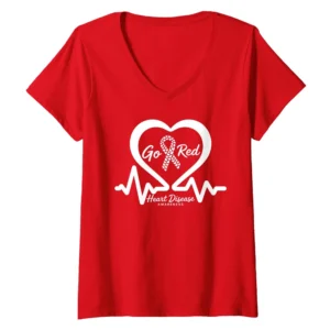 Go Red Heart Disease Awareness V-Neck T-Shirt for Women - Support Heart Health