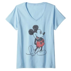 Disney Mickey Mouse Vintage Portrait V-Neck Shirt for Women – Classic Character Tee