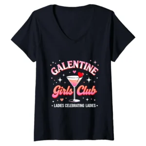 Galentine Girls Club V-Neck Shirt – Ladies Night Cocktail Party Tee for Women