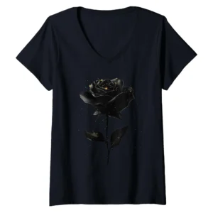 Black Rose V-Neck Shirt for Women – Dark Floral Gothic Aesthetic Tee