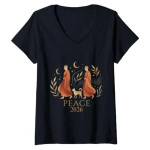 Walk Peace 2026 Spiritual Monks V-Neck T-Shirt - Mindfulness Meditation Tee