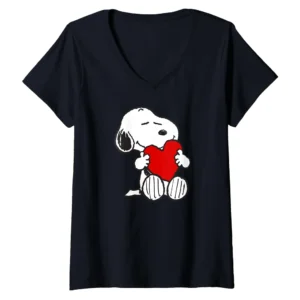 Peanuts Snoopy Valentine Heart Hug V-Neck T-Shirt - Love Day Tee