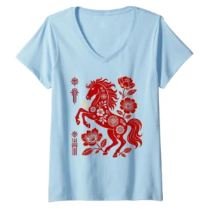 Year of the Horse Chinese New Year 2026 Women's V-Neck T-Shirt - Lunar Zodiac Shirt