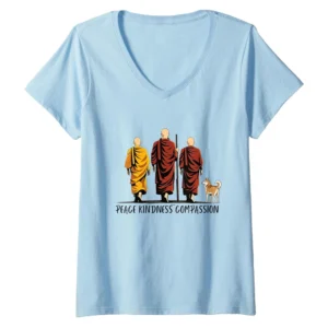 Peace Walk Buddhist Monks Women's V-Neck T-Shirt - Unity and Compassion Design