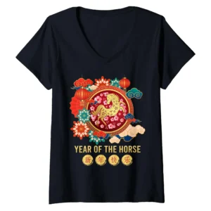 Chinese New Year 2026 Year of the Horse Women's V-Neck T-Shirt