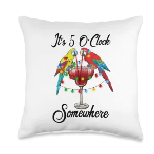 Hawaiian Parrots Drinking Margarita It's 5 O'clock Somewhere Throw Pillow