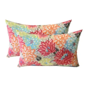 Lumbar Throw Pillows Set of 2 | 20"x 12" | All-Weather Spun Fabric | Water and Fade-Resistant | Outdoor Support Pillows for Patio Furniture | Artistic Floral