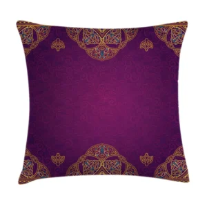 Ambesonne Oriental Throw Pillow Cushion Cover, Eastern Style Ornamental Graphic Lace Pattern on a Background with Floral Swirls, Decorative Square Accent Pillow Case, 18" X 18", Yellow Purple