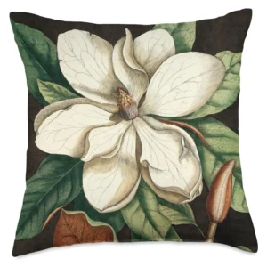 Magnolia Flower Rustic Vintage Botanical Illustration Throw Pillow