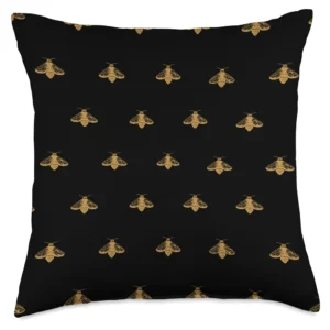 Napoleonic Bees Black Decor, French Insect Decorative Square Throw Pillow