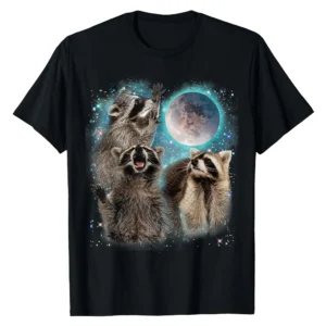 Three Raccoon Moon Howling T-Shirt - Funny Animal Lover Gift for Men Women