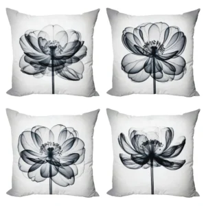 Ambesonne X-Ray Flowers Throw Pillow Cushion Cover Set of 4, Contemporary Floral Artwork of Blooming Bold Petals Outline, Decorative Accent Double-Sided Printing, 18", Pale Grey Dark Night Blue