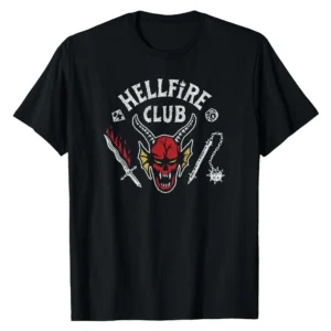 Hellfire Club Skull & Weapons T-Shirt - Retro Gaming Club Design