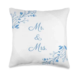 Blue Elegant Beautiful Mr & Mrs forever married couple gift Throw Pillow
