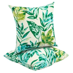 FUNHOME Water Resistant Outdoor Throw Pillows for Patio Furniture,18x18 Inch Decorative Pillows Set of 2 with Insert,Hidden Zipper Headrests for Sofa Couch Chair(Palm Leaf)