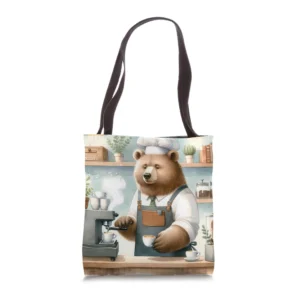 Bear As Barista In Cozy Shop. Coffee Latte Espresso Machine Tote Bag