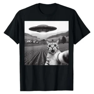 Cat Selfie with Alien UFO T-Shirt - Funny Cat Lover Gift