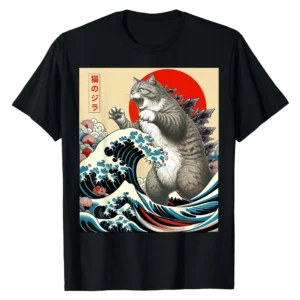 Catzilla Japanese Art T-Shirt - Funny Vintage Cat Lover Gift