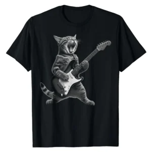 Funny Cat Playing Guitar Rock and Roll T-Shirt - Music Lover Gift