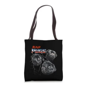 Mens Womens 80s Heavy Metal Rock Band Black Pug Dog Lover Tote Bag