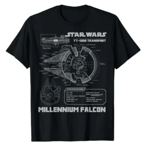 Star Wars Millennium Falcon Grey Schematics T-Shirt - Official Blueprint Tee