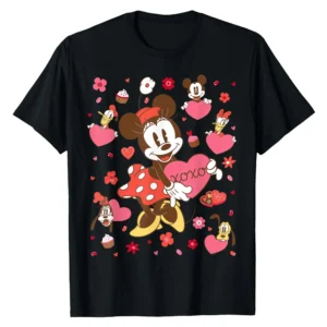 Disney Minnie Mouse Valentine's Day Retro Hearts T-Shirt for Women Men Kids