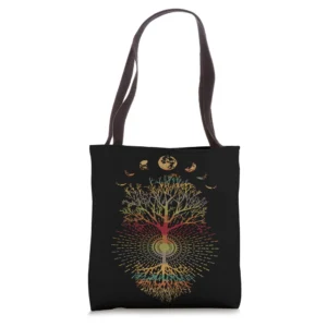 Phases of the Moon Retro 60's 70's Vibe Tree of Life Tote Bag